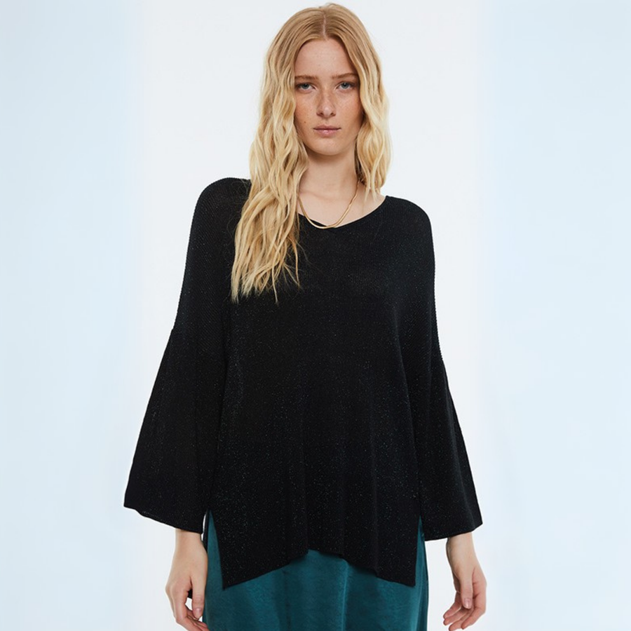 Andam Shimmery Black Slouch Jersey Top