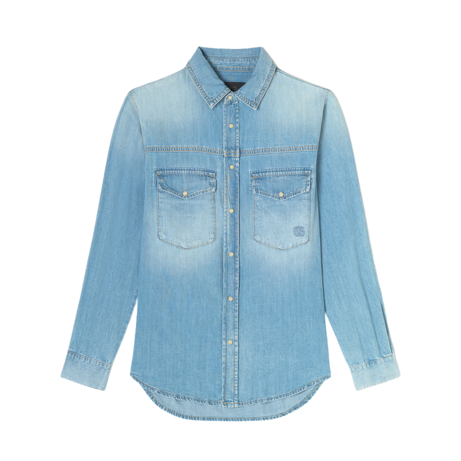 Le Temps Des Cerises Blue Darmon Button Up Shirt with Pockets