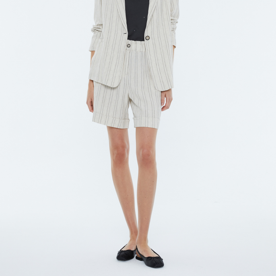 Andam Ecru Striped Loose Fit Shorts