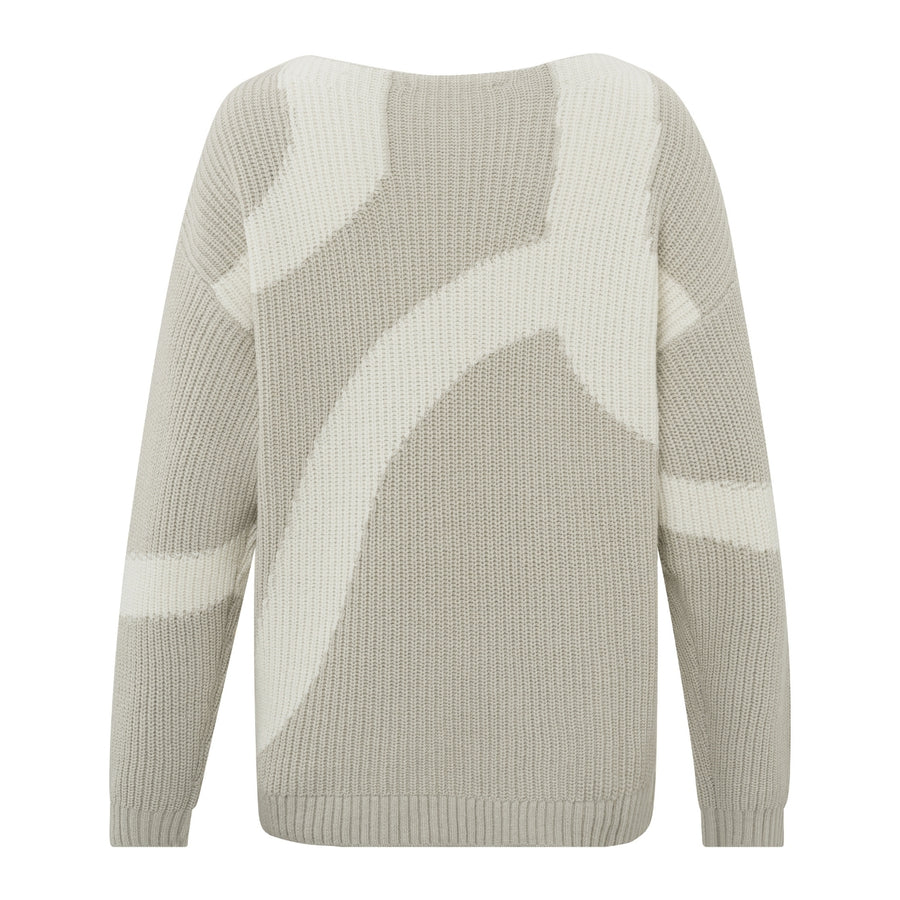 YAYA Jacquard Woven Sweater in Silver Lining Beige