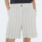 Andam Ecru Striped Loose Fit Shorts