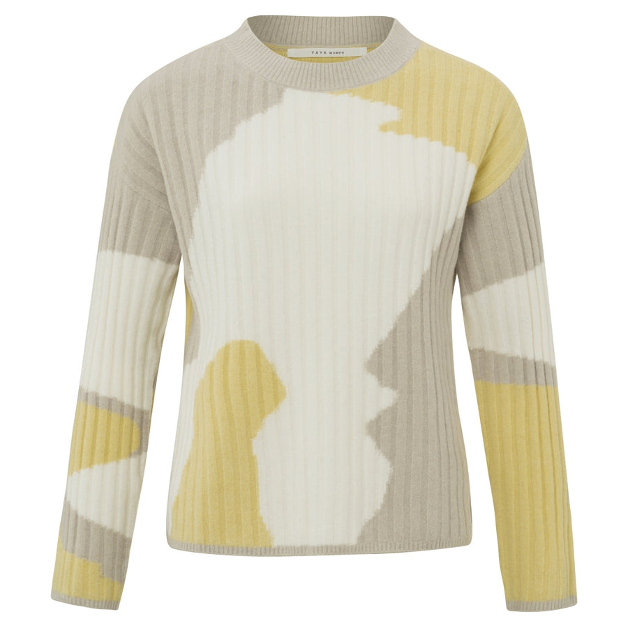 YAYA Jacquard Woven Short Sweater in Parsnip Yellow Dessin