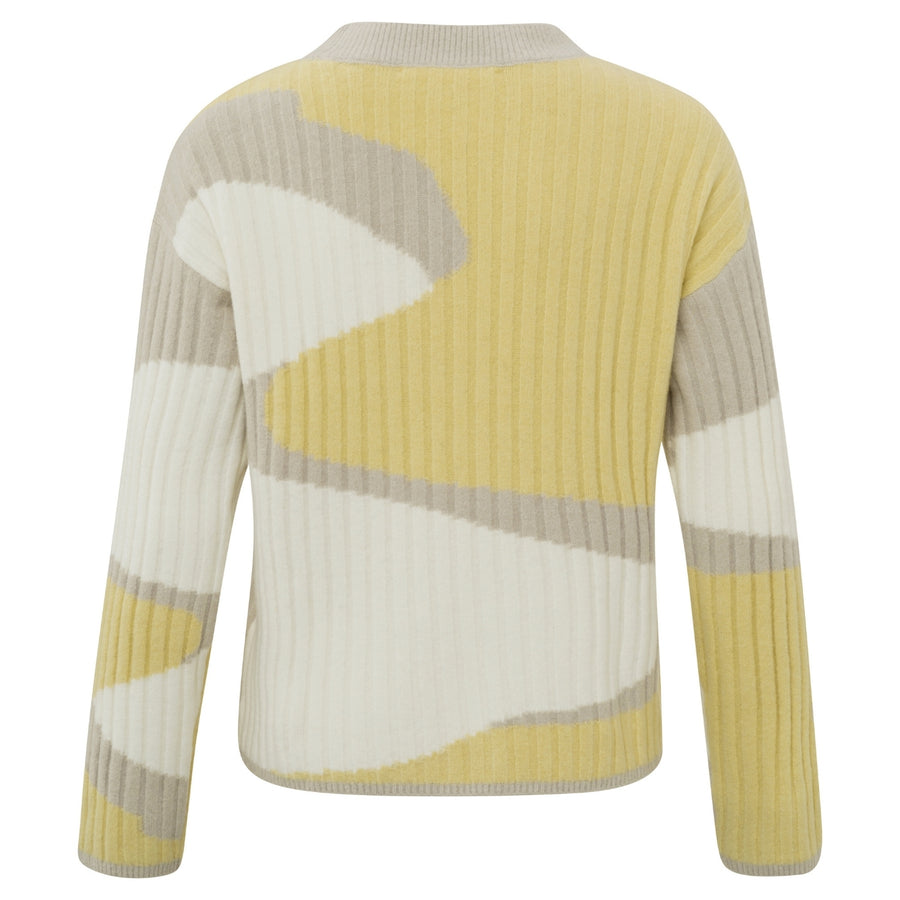 YAYA Jacquard Woven Short Sweater in Parsnip Yellow Dessin