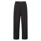 Yaya Washed Black Woven Straight Leg Trousers with Folded Detail at Sideseam