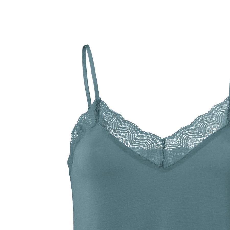 YAYA Lace Strappy Top With Jersey Body in Stormy Weather Blue