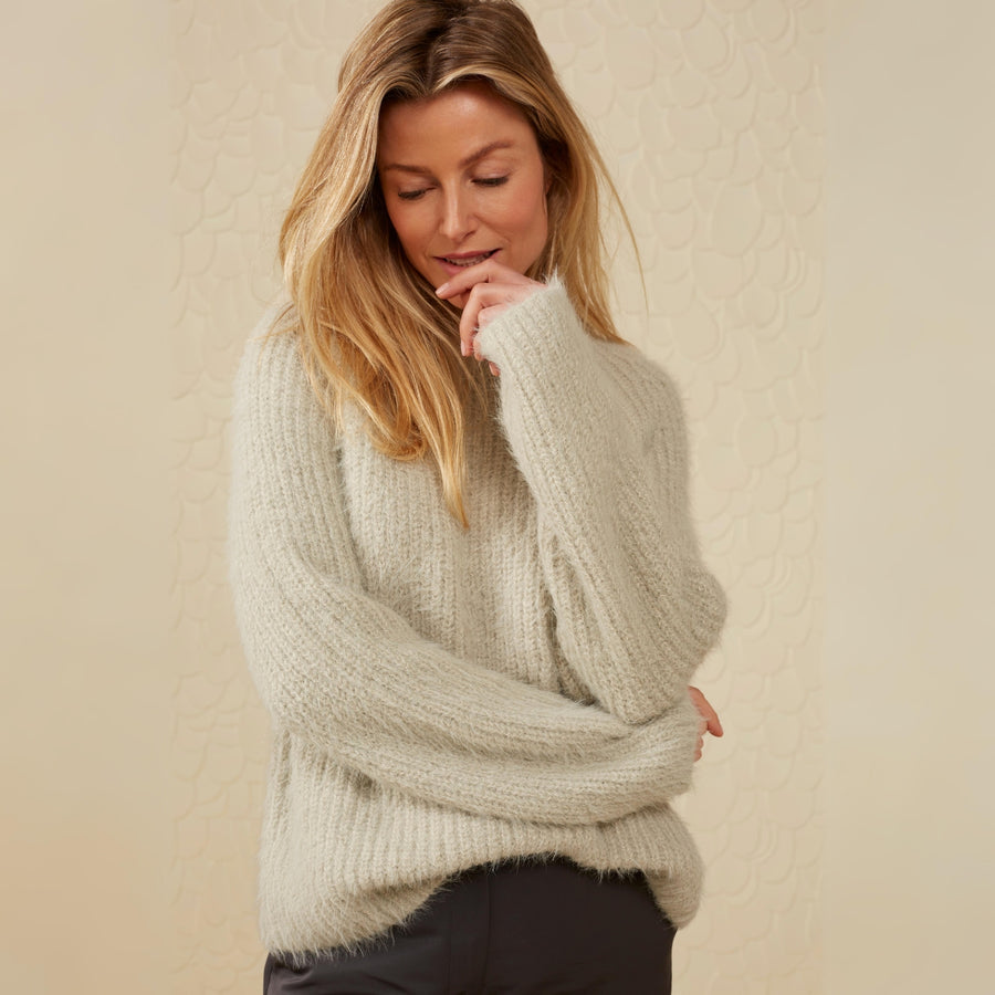 YAYA Furry Mixed Yarn Sweater in Mineral Grey Dessin