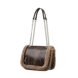 Yaya Chocolate Brown Crossbody Bag with Fur