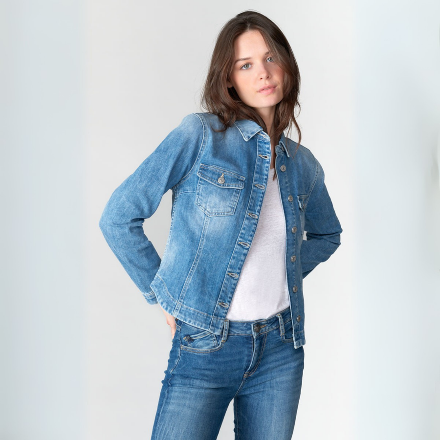 Le Temps Des Cerises Blue Lilly Denim Cropped Jacket