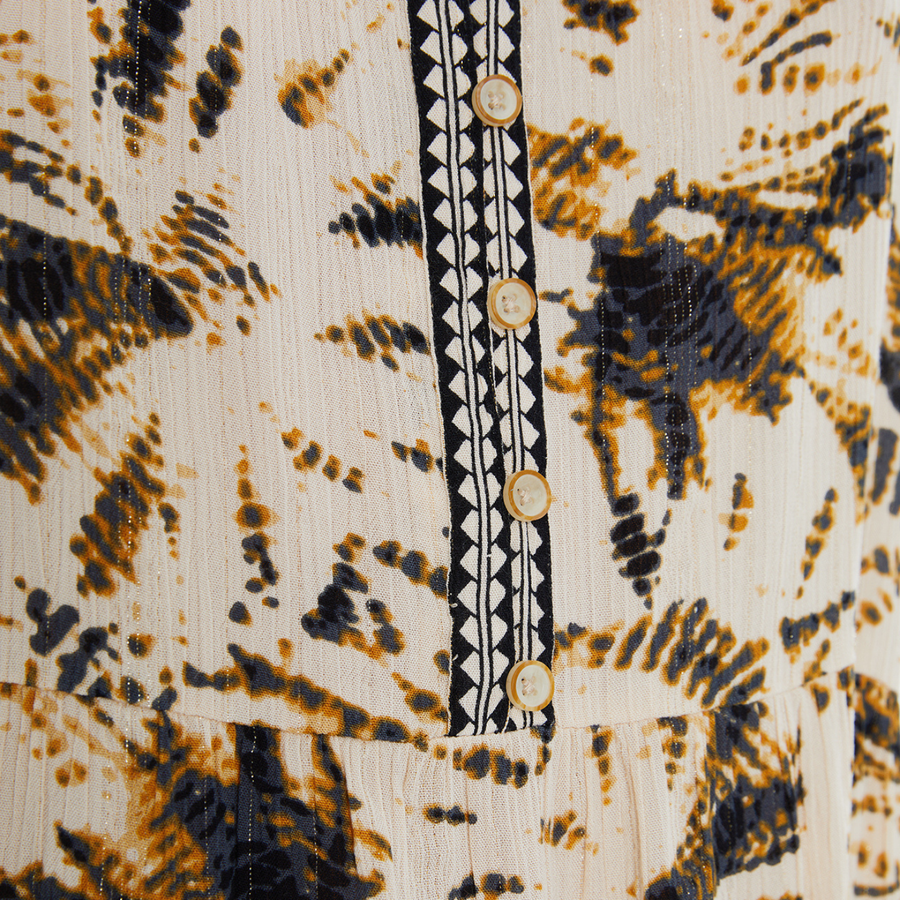 Andam Beige Printed Strap Top with Button Detail - 22