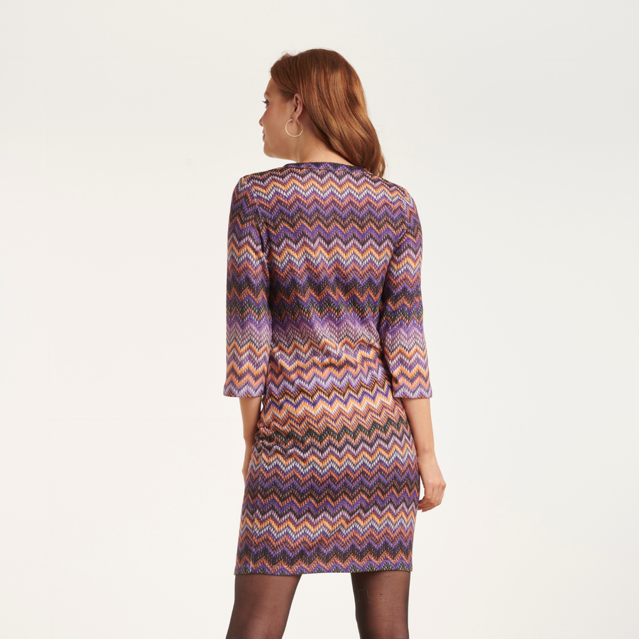 Smashed Lemon Purple Multicolour Abstract Striped 3/4 Sleeve Dress