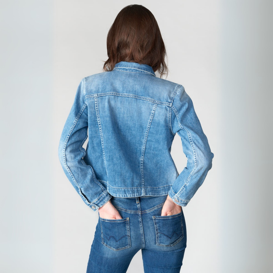 Le Temps Des Cerises Blue Lilly Denim Cropped Jacket