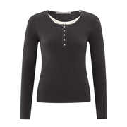 Yaya Rib Stitch Fitted Sweater in Phantom Dessin