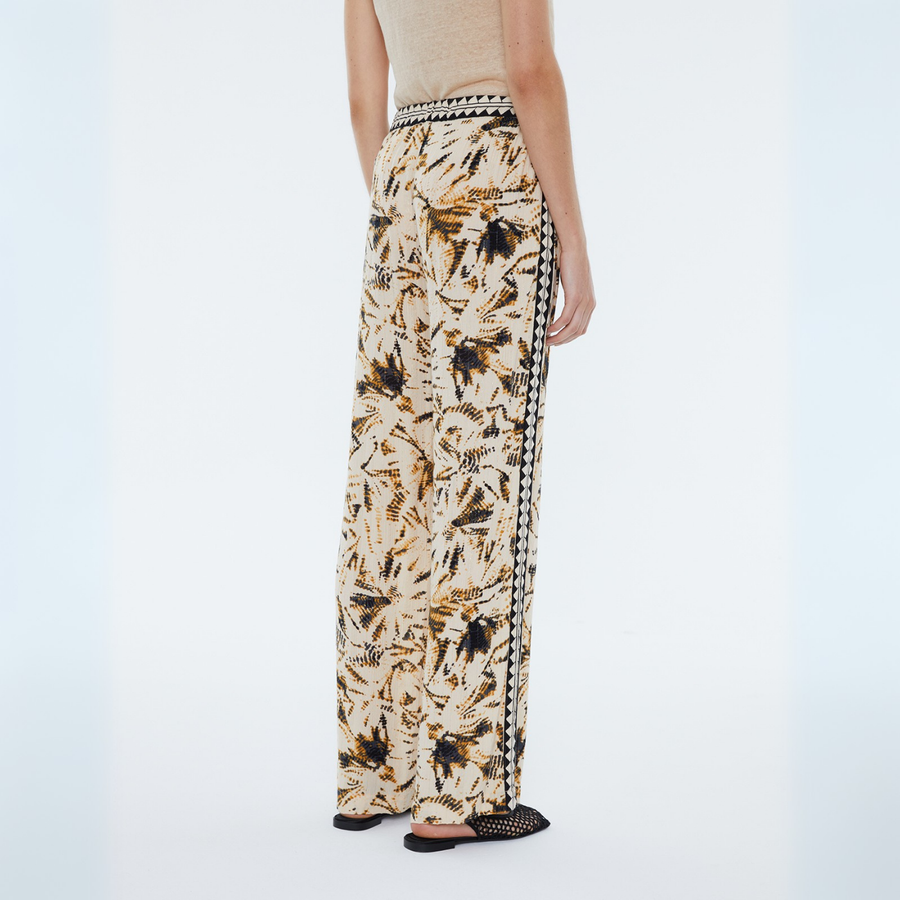Andam Beige Printed Pants with Geometric Patterned Waistline