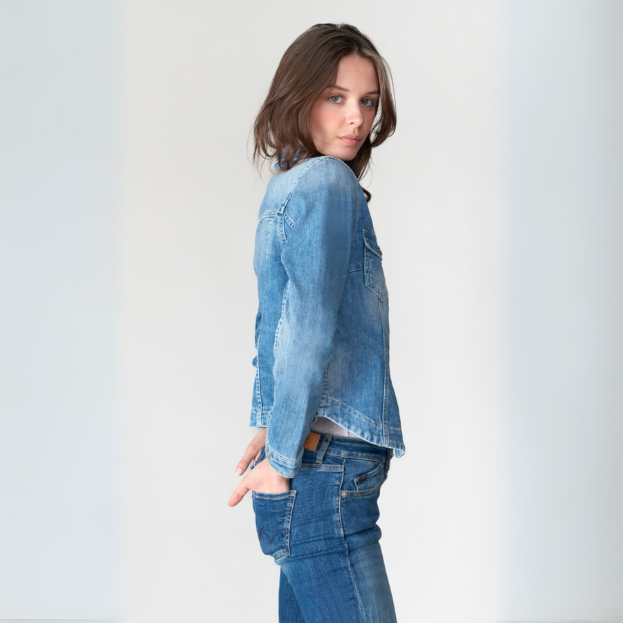 Le Temps Des Cerises Blue Lilly Denim Cropped Jacket