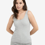 YAYA Medium Grey Melange Rib Singlet With Fancy Edge