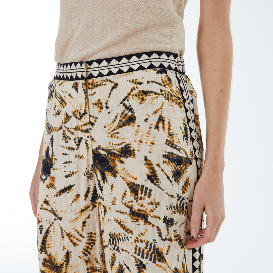 Andam Beige Printed Pants with Geometric Patterned Waistline