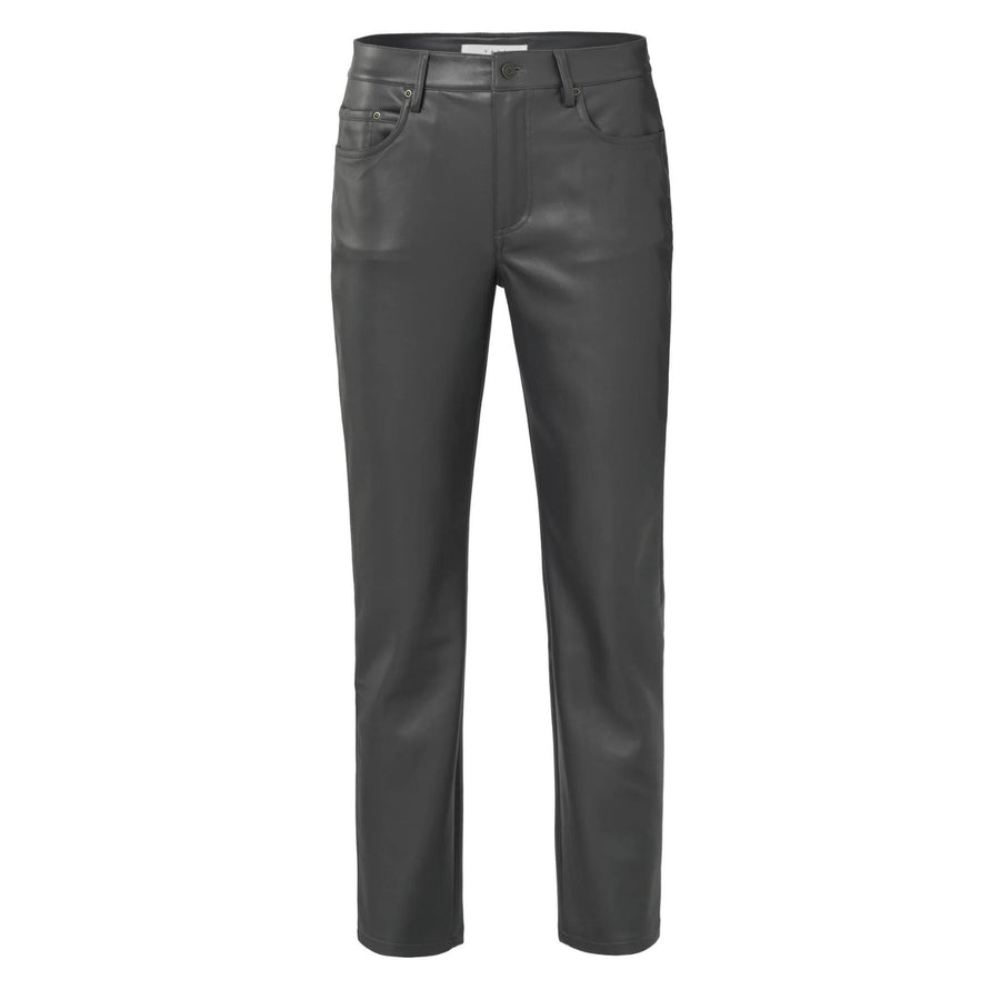 YAYA Faux Leather Straight Trousers With 5 Pockets in Pinstripe Grey