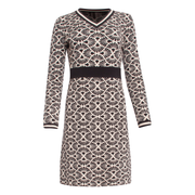 Smashed Lemon Black & Sand Geo Patterned Knit V-Neck Dress