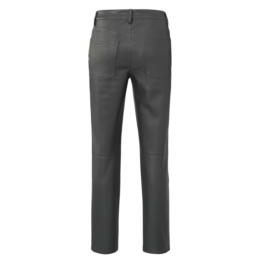 YAYA Faux Leather Straight Trousers With 5 Pockets in Pinstripe Grey