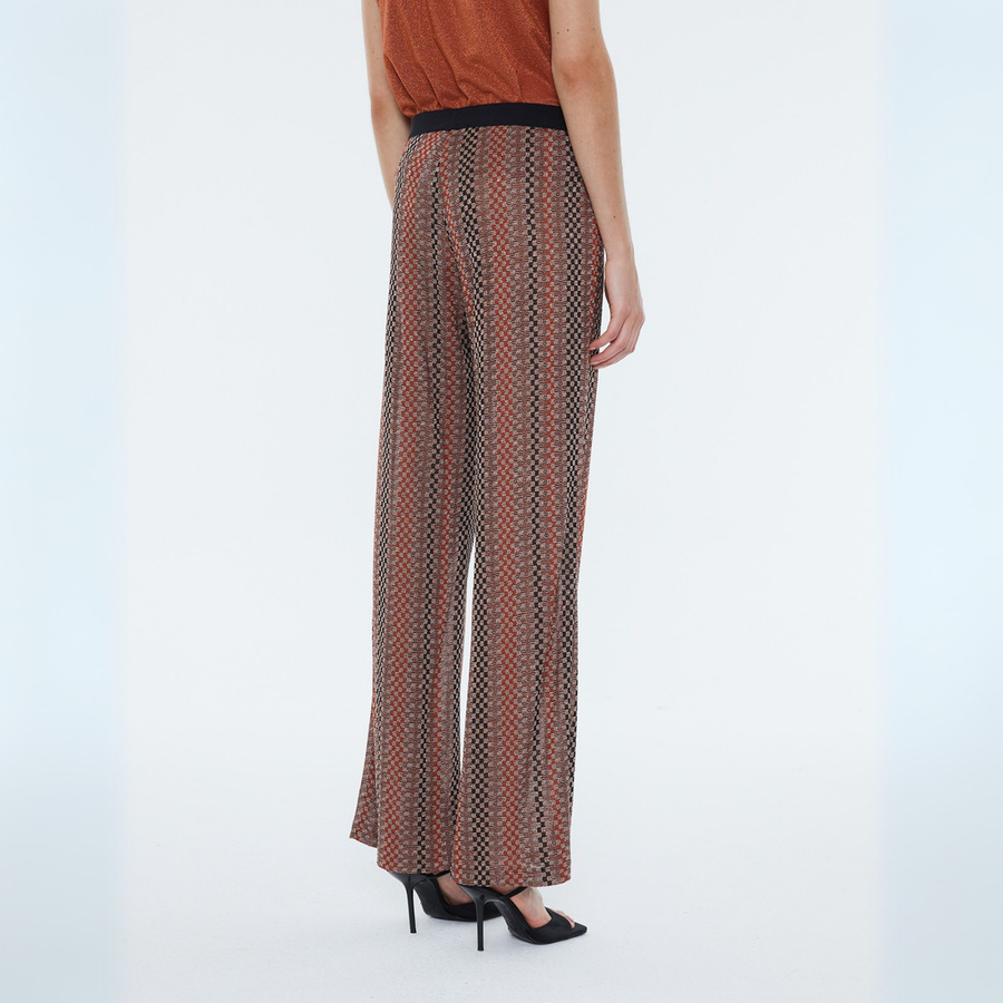Andam Flared Printed Camel Pants with Elastic Waistband