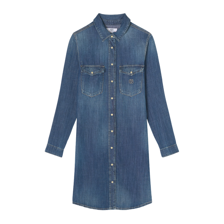 Le Temps Des Cerises Blue Denim Alio Button-Up Dress