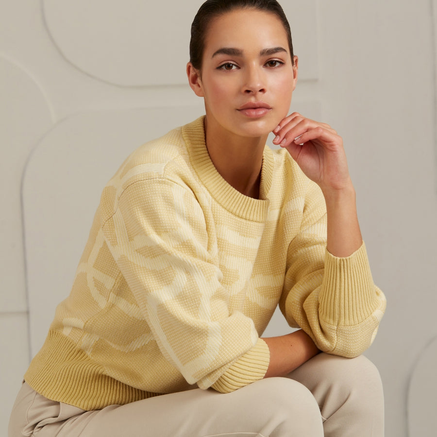 YAYA Jacquard Woven Sweater in Parsnip Yellow Dessin