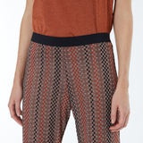Andam Flared Printed Camel Pants with Elastic Waistband