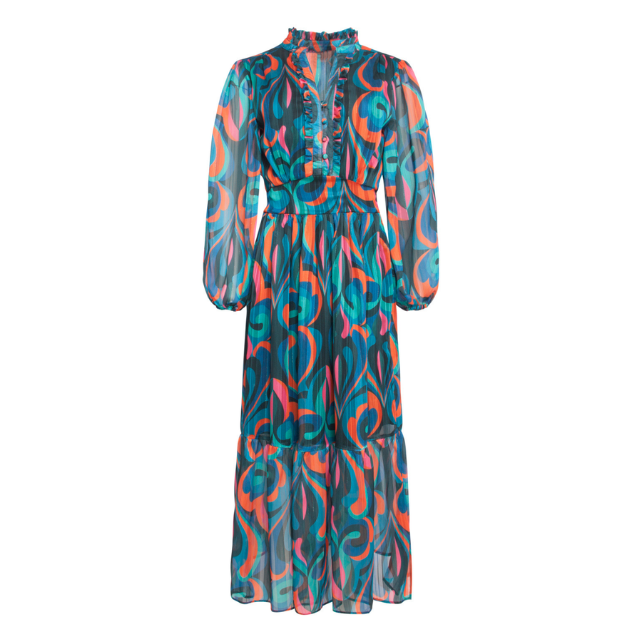 Smashed Lemon Petrol-Multicolour Long Partial Mesh Dress