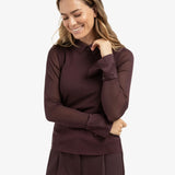 YAYA Fudge Purple Mesh Top With Removable Cuffs & Collar