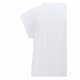 YAYA Pure White Flowy Polo Top