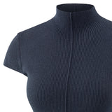 YAYA Collegiate Blue Fitted Ribbed Sweater With Front Seam