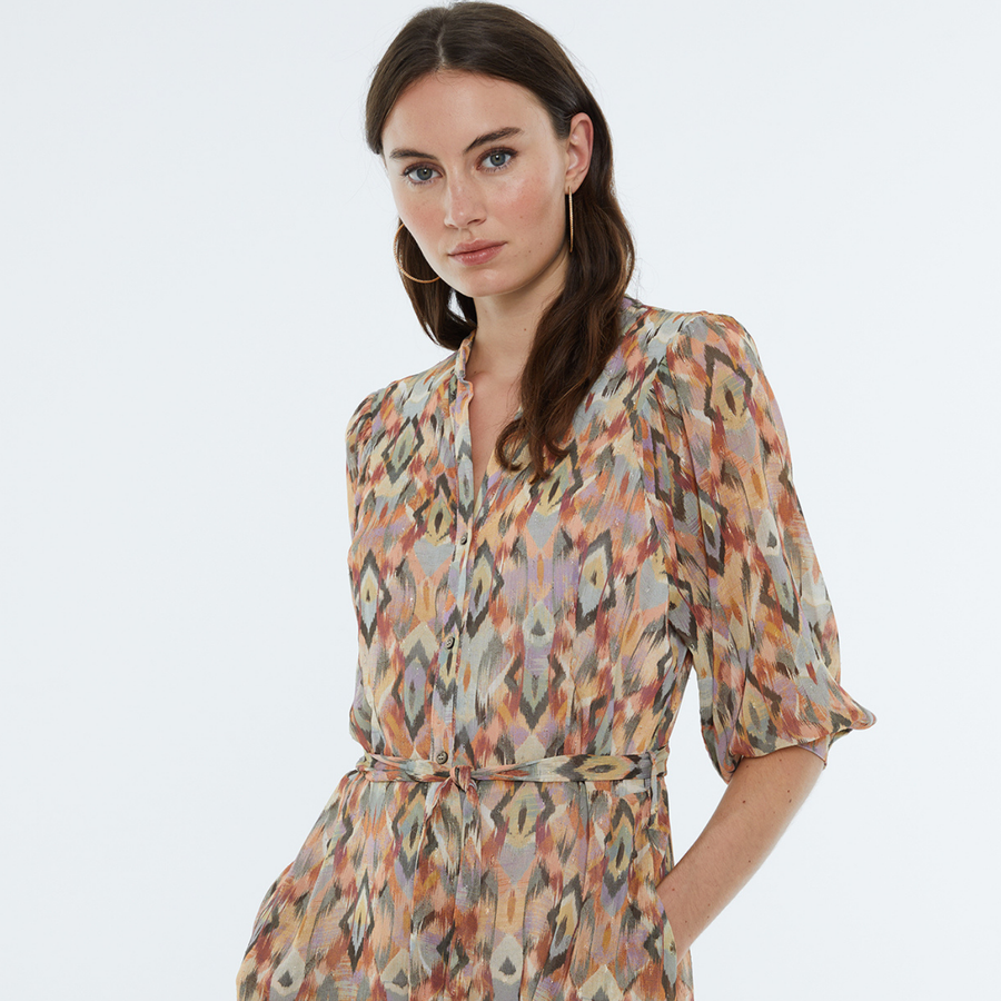 Andam Khaki Geometric Patterned Dress