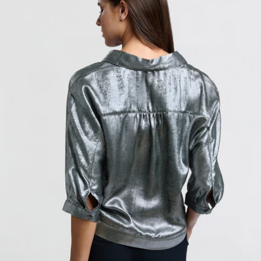 Yaya Metallic Dark Metal Grey Batwing Blouse