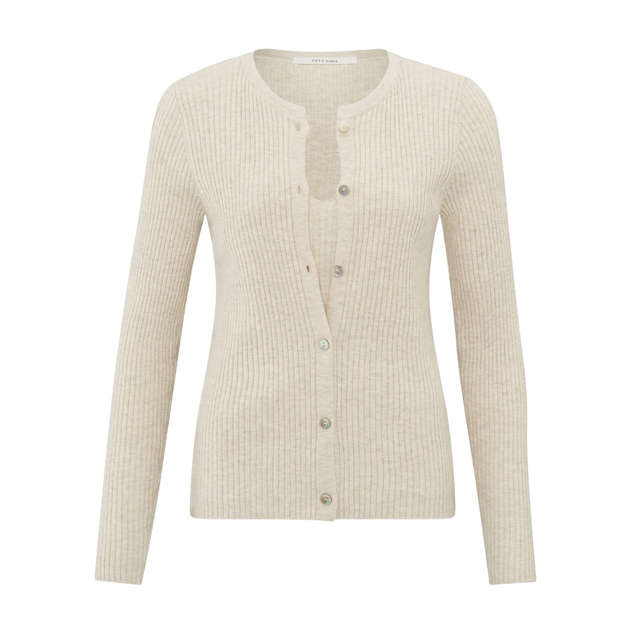 Yaya Light Beige Melange Fake Cardigan