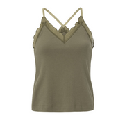 YAYA Stone Grey Rib Singlet with Woven Details