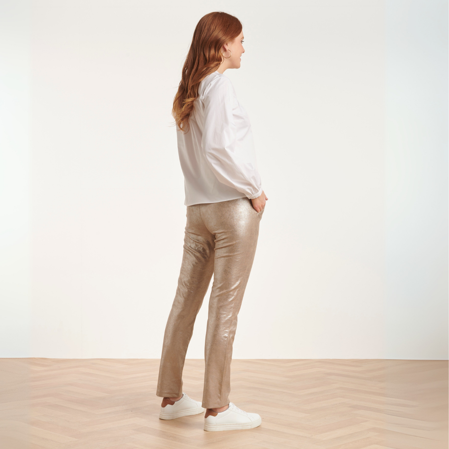 Smashed Lemon Metallic Silver Cigarette Trousers