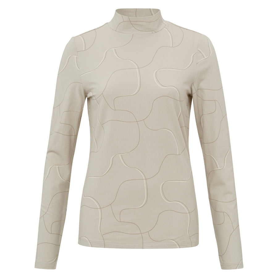 YAYA Printed Jersey Top in Silver Lining Beige