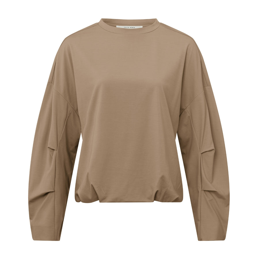 YAYA Affogato Brown Pleated Top