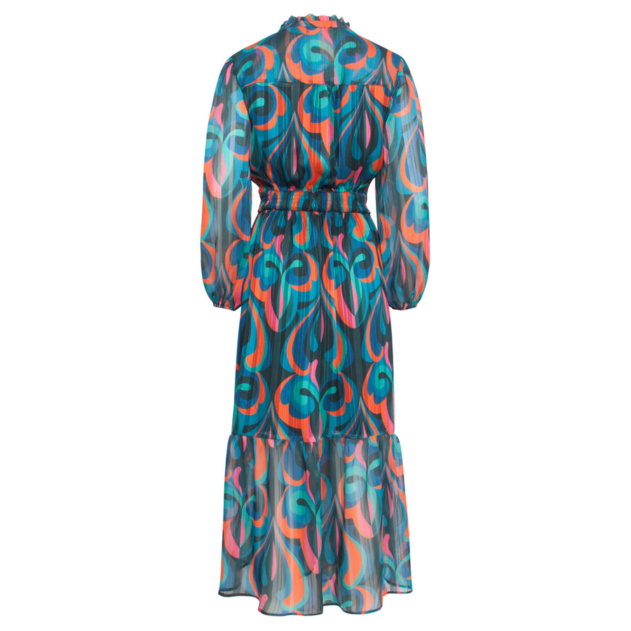Smashed Lemon Petrol-Multicolour Long Partial Mesh Dress