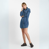 Le Temps Des Cerises Blue Denim Alio Button-Up Dress