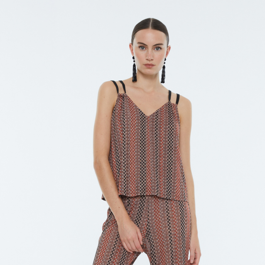 Andam Printed Camel Strap Top