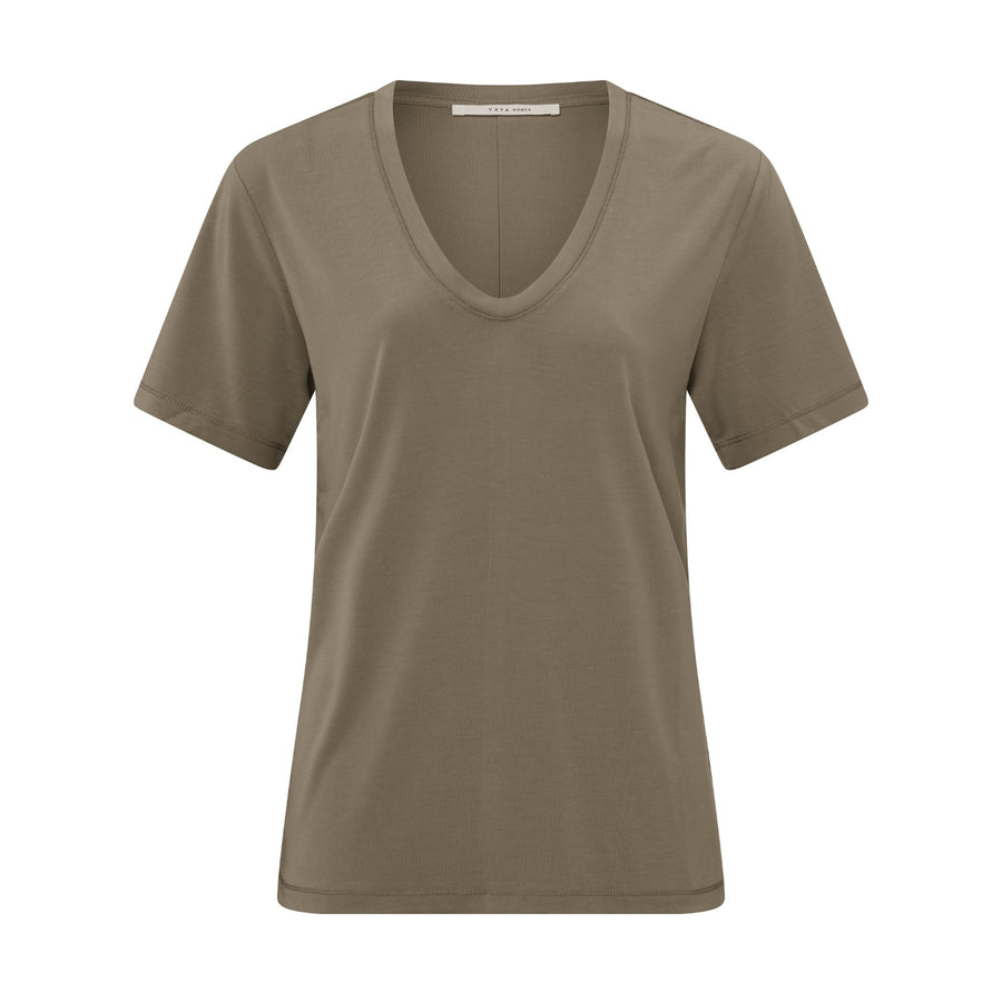 YAYA Basic Slim-Fit T-Shirt in Shitake Brown