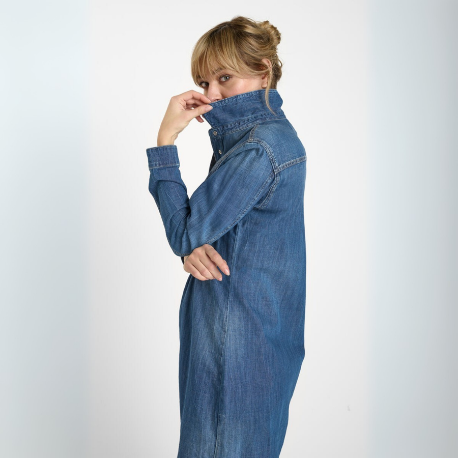 Le Temps Des Cerises Blue Denim Alio Button-Up Dress