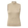 YAYA Sleeveless Ribbed High Neck Singlet in White Pepper Beige