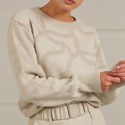 YAYA Jacquard Woven Sweater in Silver Lining Beige