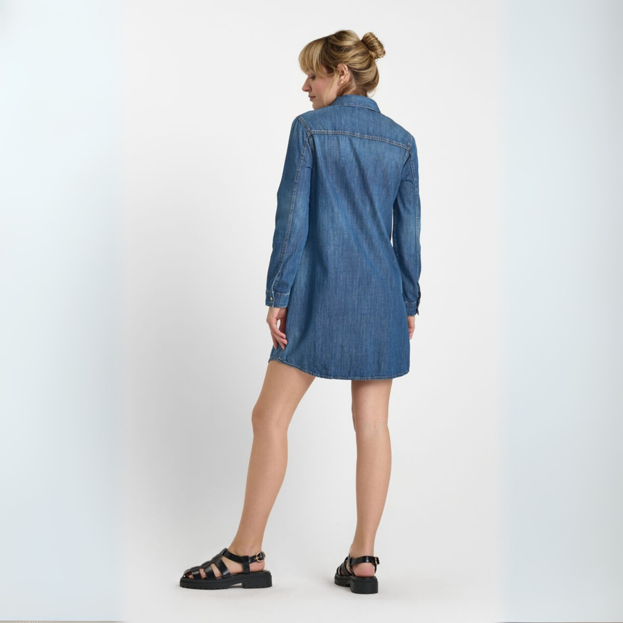 Le Temps Des Cerises Blue Denim Alio Button-Up Dress