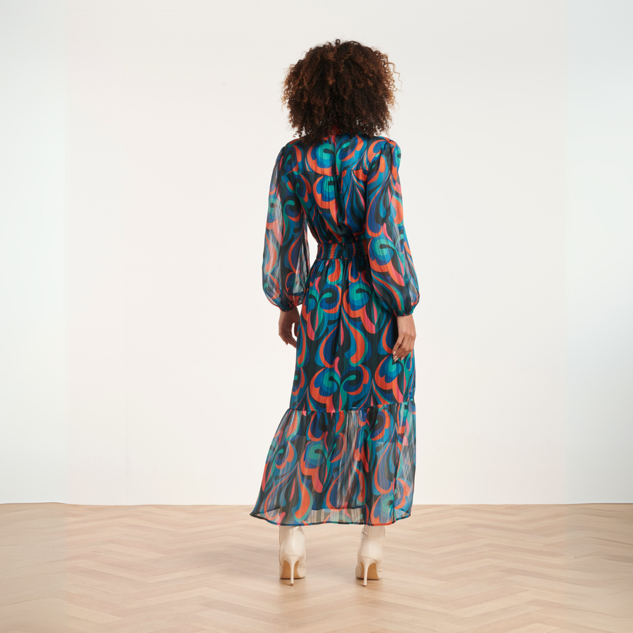 Smashed Lemon Petrol-Multicolour Long Partial Mesh Dress