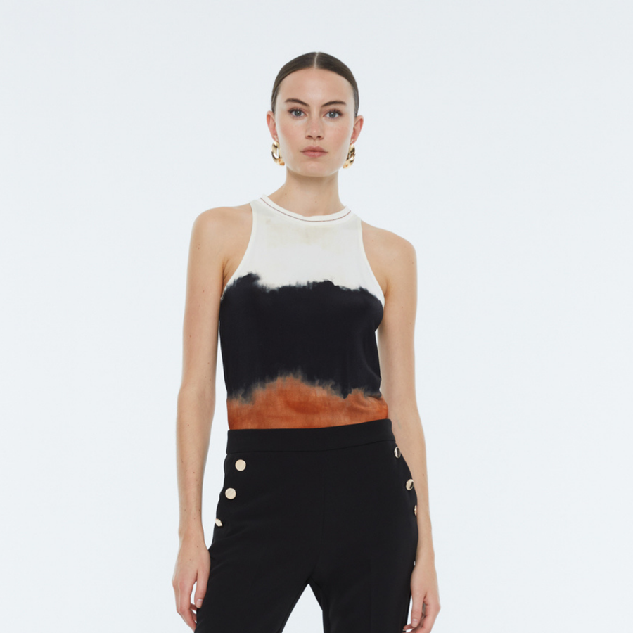 Andam Dyed-Look Camel Sleeveless T-Shirt