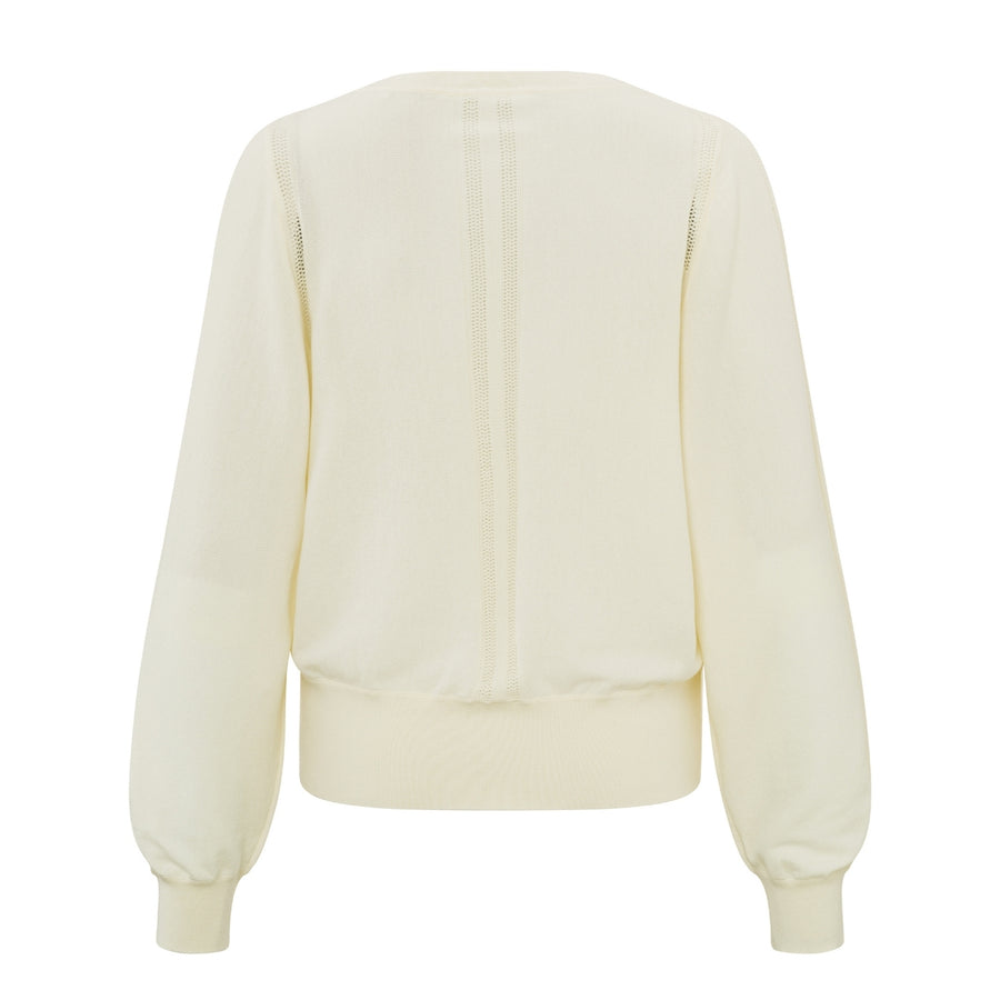 YAYA Ivory White Mesh Detail Sweater