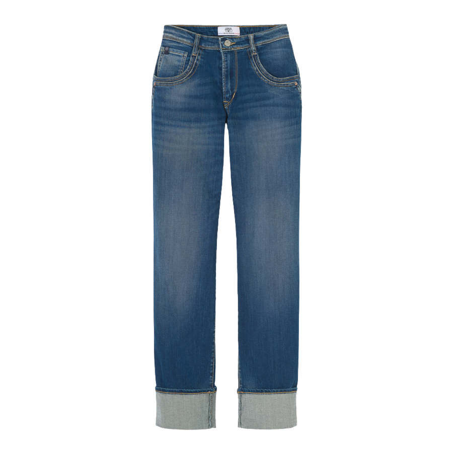 Le Temps Des Cerises Dark Blue Revers High Rise Wide Leg Jeans